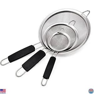 Fine Mesh Strainer Set of 3, Stainless Steel Kitchen Sieve with Insulated - Picture 1 of 7