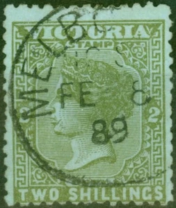 Victoria 1885 2s Olive-Bluish Green SG295 Fine Used - Zdjęcie 1 z 1