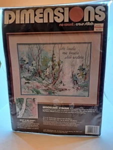 Vntg Dimensions Woodland Stream No Count Cross Stitch Kit 16x12" He Leads Me New - Picture 1 of 8