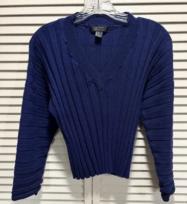 Forever 21 Blue Knit Sweater 3/4 Sleeve Size Small Super Soft Stretchy V Neck - Image 1 of 4