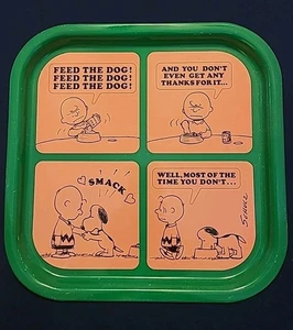 Vintage Peanuts Snoopy and Charlie Brown 1969 Ultra Rare Green and Pink Tray - Foto 1 di 13