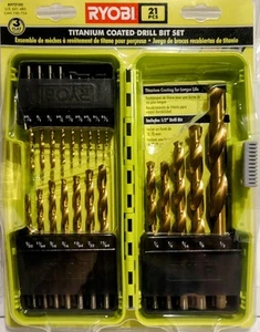 Ryobi 21 PC Titanium Coated Drill Bit Set A972102 Drill Bit Sizes 1/16" to 1/2" - Picture 1 of 2