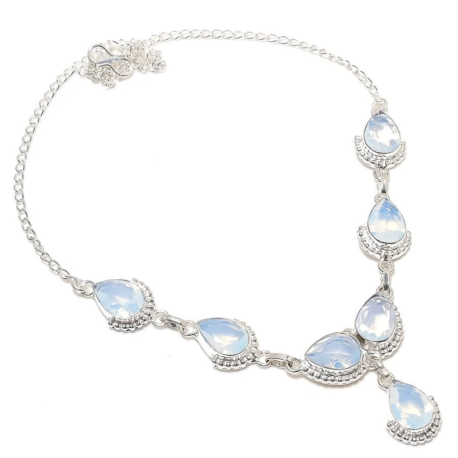 Fire Opal Handmade Gemstone 925 Sterling Silver Jewelry Necklace Size 18" - Image 1 of 1