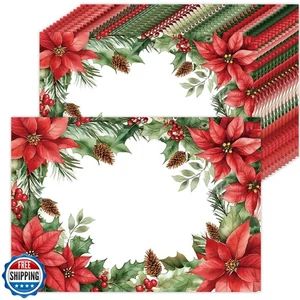 HSDSH 50er Pack Weihnachten Samt Weihnachtsstern Papier Tischsets, 16x 11 Zoll Rot Poi - Bild 1 von 5