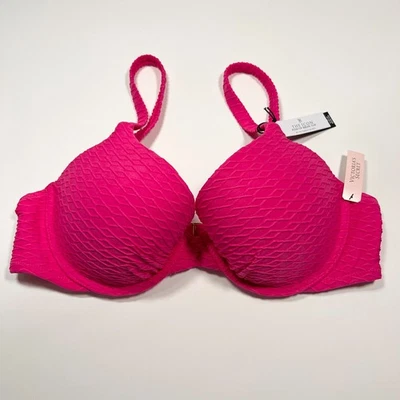 Top de bikini Victoria Secret 36DD ICON push up con aros rosa texturizado Foto 1 de 4