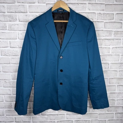 Express Mens Dress Blazer 40 R Teal Textured Velvet Suede Slim Fit 3 Button - Image 1 of 4