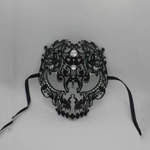 Devil Skull Laser Cut Venetian Masquerade Metal Filigree Halloween Party Mask - Picture 1 of 20