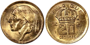 Belgium Baudouin I Bronze 1953 20 Centimes UNC  KM# 146 (21 320) - Picture 1 of 3