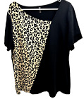 AYIFU Women's Size XXL Shirt Top Black & leopard print Short Sleeves