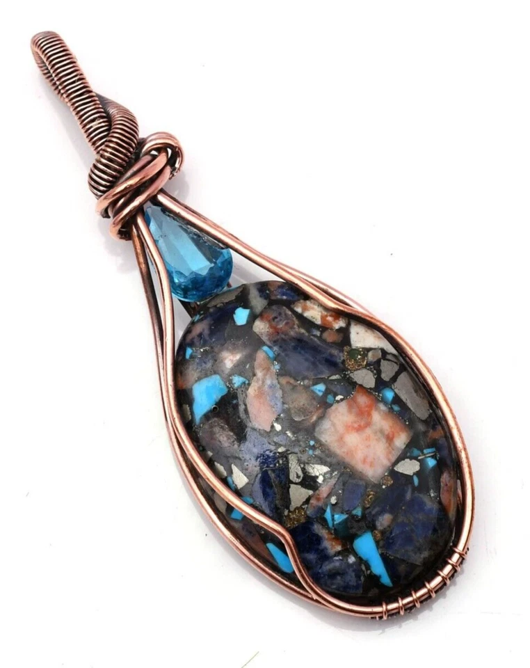 Colgante de joyería hecha a mano envuelto en alambre de cobre con piedras preciosas de sodalita de cobre 2,10" Foto 1 de 4