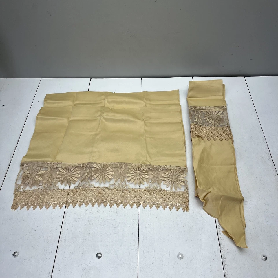 GOHD Beige 3 Piezas Margarita Bordada Cocina Café Cortina Juego NUEVO Foto 1 de 4