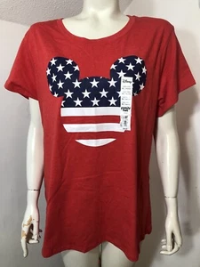 Disney Family Fun New Womens XL Tee Shirt Red Mickey Head Flag - Picture 1 of 6