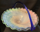 Murano Glass Pastel Rainbow Ruffle Basket with Cobalt Handle Made in Italy