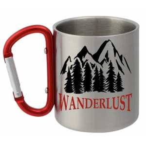 OUTDOOR CAMPING STAINLESS STEEL MUG WANDERLUST MUG WITH CARABINER HANDLE MOUNTAINEERING - Picture 1 of 5