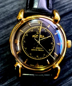 RARO Reloj Suizo Mecánico a Prueba de Golpes Restaurado Reparado GLD-NEGRO-NEGRO - Imagen 1 de 9
