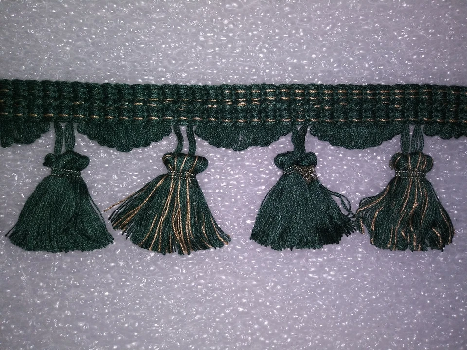 6 yardas FRANJA BORLA 3" - VERDE BOSQUE/BEIGE - Tapicería Cortina Tela Borde  Foto 1 de 1