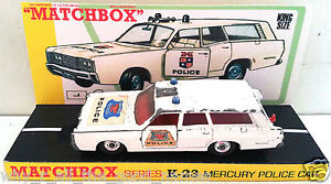 Lesney MATCHBOX Diecast KING SIZE K-23 MERCURY POLICE CAR & Custom Box Display A