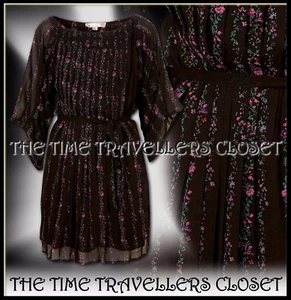 Kate Moss Topshop Black Pink Green Purple Floral Pleated Smock Dress UK 10 38 6 - Picture 1 of 7