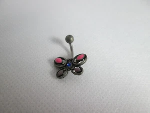 Silver Tone Butterfly Belly Ring Navel Body Jewelry Pink Purple Blue Gem Stones - Picture 1 of 4