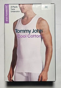 Tommy John Cool Cotton Tank Top Undershirt Stay Tucked Fit - M - White - 2-Pack - Picture 1 of 3