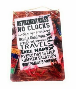 RETIREMENT RULES Colorful Fun Novelty 12 x 8 in Aluminum Sign for Wall Door - Picture 1 of 3