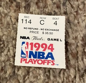 1994 NBA PLAYOFFS HOUSTON ROCKETS NBA FINALS GAME L SEC114ROWCSEAT4 VERY RARE!!! - Picture 1 of 2
