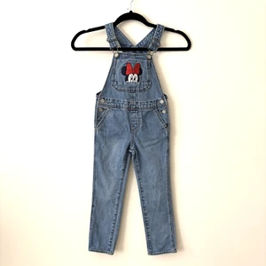 Vintage 90s Minnie Disney Overalls Toddler 4 Embroidered Denim Jean - Picture 1 of 10