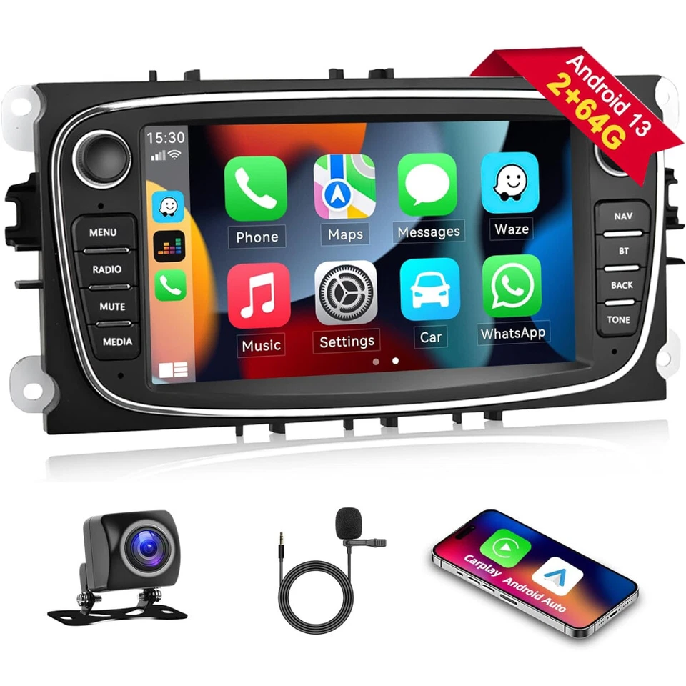 Autoradio Android 13 Carplay GPS Navi WIFI RDS Für Ford Focus MK2 Mondeo C S Max - Bild 1 von 4