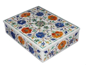 Caja de joyería de mármol hecha a mano incrustación de arte obra hecha a mano decoración regalos - Imagen 1 de 3