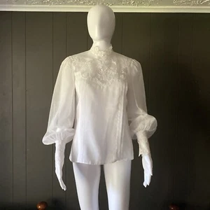 Camicia vintage donna stile vittoriano manica gonfia top vintage LEGGI DIMENSIONI bottoni perla - Foto 1 di 16