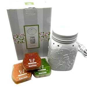 Scentsy Christmas Let It Snow beleuchtet weiß Einmachglas Schneemann Kerze Wachswärmer - Bild 1 von 12