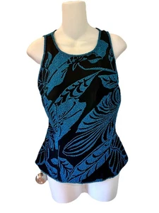 Vintage SEAN COLLECTION Black & Turquoise Silk BEADED Top Sleeveless Size XL - Picture 1 of 11