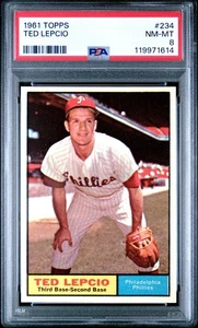 Tarjeta de béisbol 1961 Topps #234 Ted Lepcio PSA 8 casi nueva-como nueva de los Philadelphia Phillies - Imagen 1 de 2