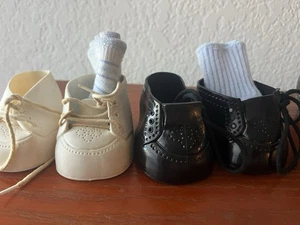 Scarpe stringate vintage cavolo patch bambini 2 PAIA bianco/nero con calze blu - Foto 1 di 11