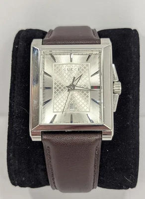 Gucci G-Timeless 138.4 Silver Dial Quartz Men’s Watch – Swiss Made, Brown Band - Image 1 of 4