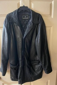 Mens Large RAINFOREST Black Leather Jacket Button Down Insulated - Picture 1 of 6