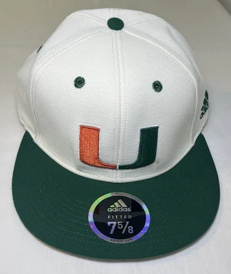 University of Miami Hurricanes THE U Adidas Hat Fitted Sz 7 5/8 White Green Cap - Image 1 of 4