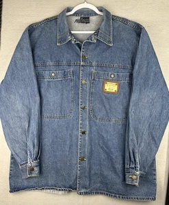 Vintage Karl Kani Denim Jean Chore Jacket Metal Plate Hip Hop Button Med 90s Y2K - Picture 1 of 13
