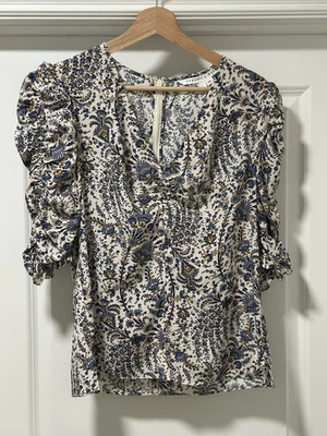 Veronica Beard Henrieta Ecru Multi Floral Silk Top Womens Size 4 Feminine Boho - Image 1 of 4