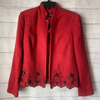 Studio I Rojo Blazer Chaqueta Camiseta sin Mangas Blusa Conjunto Bordado Flor Recorte Talla 8 Foto 1 de 4