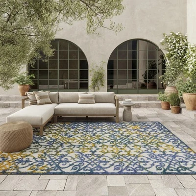 Alfombra Nourison Aloha interior/exterior azul marfil 7'10" x 10'6" - Transitiona... Foto 1 de 4