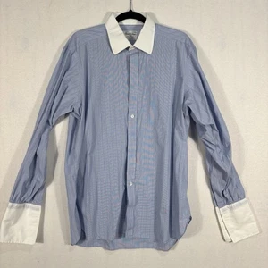 Turnbull & Asser Camicia Uomo 17-43cm Blu Verde Righe Polsino Francese Designercore - Foto 1 di 6
