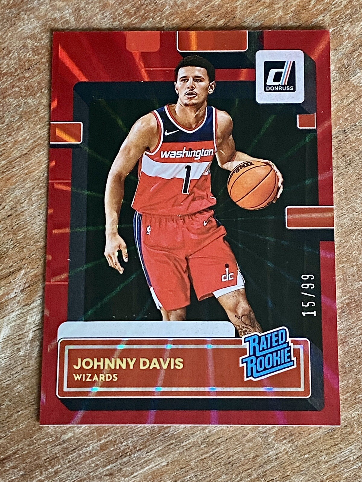 2022-23 Donruss Johnny Davis Red Holo Laser Rated Rookie /99 #210 Wizards