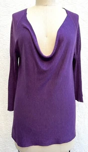 Eileen Fisher Seide Leinen lila drapierter Ausschnitt Wasserfall leichter Pullover Oberteil MEDIUM - Bild 1 von 14