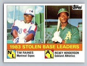 1984 Topps #134 1983 Stolen Base Leaders Tim Raines / Rickey Henderson