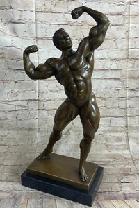 Hand Made Muscular Male Art FIGURINE Bronzed STATUE Man NEW Deco - Picture 1 of 10