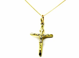 COLLANA Oro Croce con Cristo ORO 18K Catenina Veneziana Croce Smussata - Imagen 1 de 7