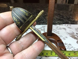 RARE VINTAGE TOLEDO SWORD SPAIN BLACK DAMASCENE REPLICA DAGGER LETTER OPENER 9” - Picture 1 of 23