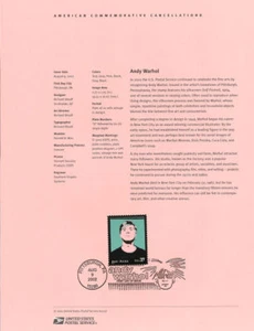 #0225 37c Andy Warhol Stamp #3652 Souvenir Page - Picture 1 of 1