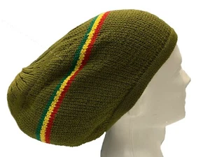 M/L Dreadlocks Rasta Hat Tam Long Crown Cap Dreads Dread Locks Green Stripe Tam - Picture 1 of 3